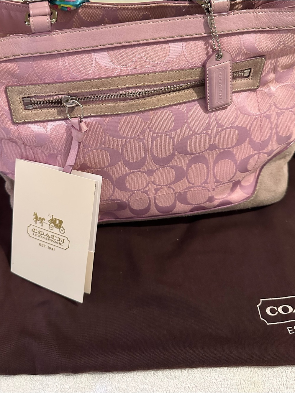 Coach Pink Signature Jacquard Tote with Floral Scarf Accent - Picture 6 of 15